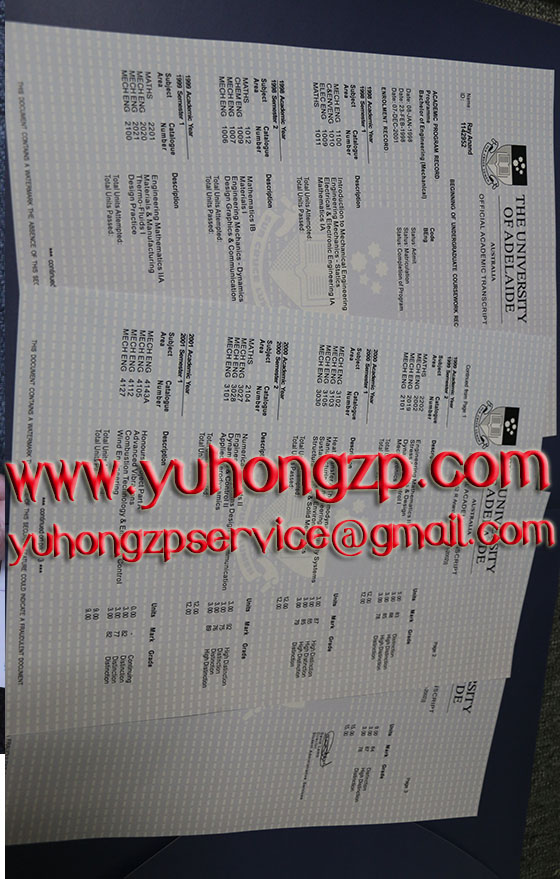 University of Adelaide transcript University of Adelaide transcript