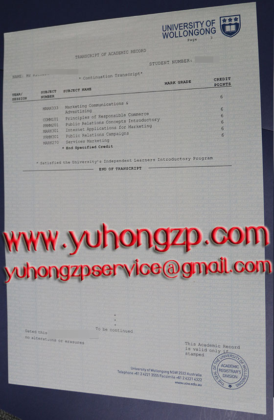 University of Wollongong transcript University of Wollongong transcript