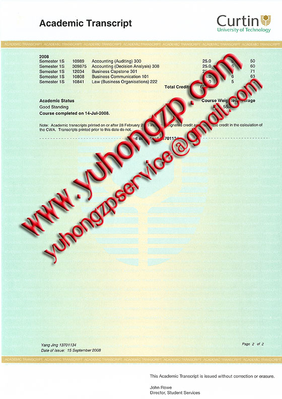Curtin University of Technology transcript Curtin University of Technology transcript