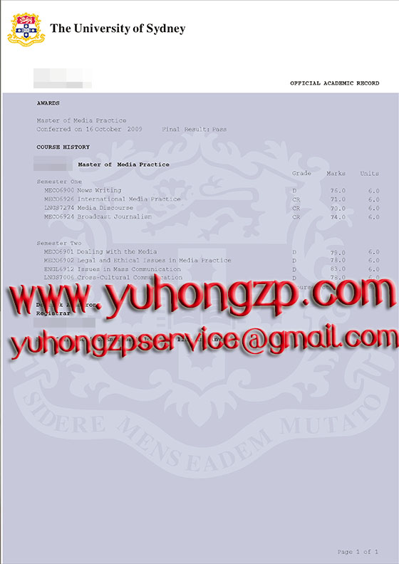 University of Sydney transcript University of Sydney transcript