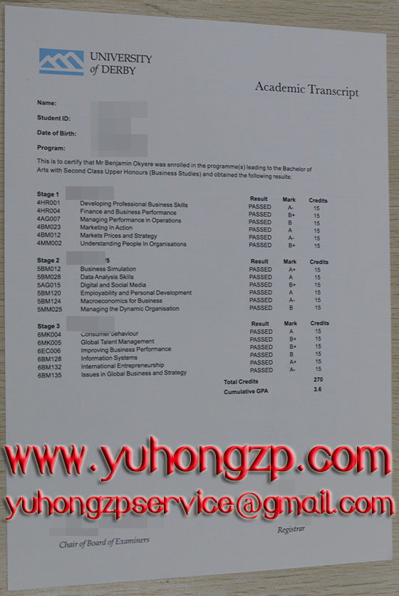 University of Derby transcript University of Derby transcript