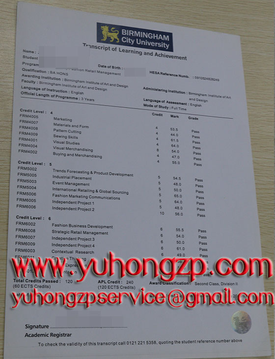 Birmingham City University transcript Birmingham City University transcript