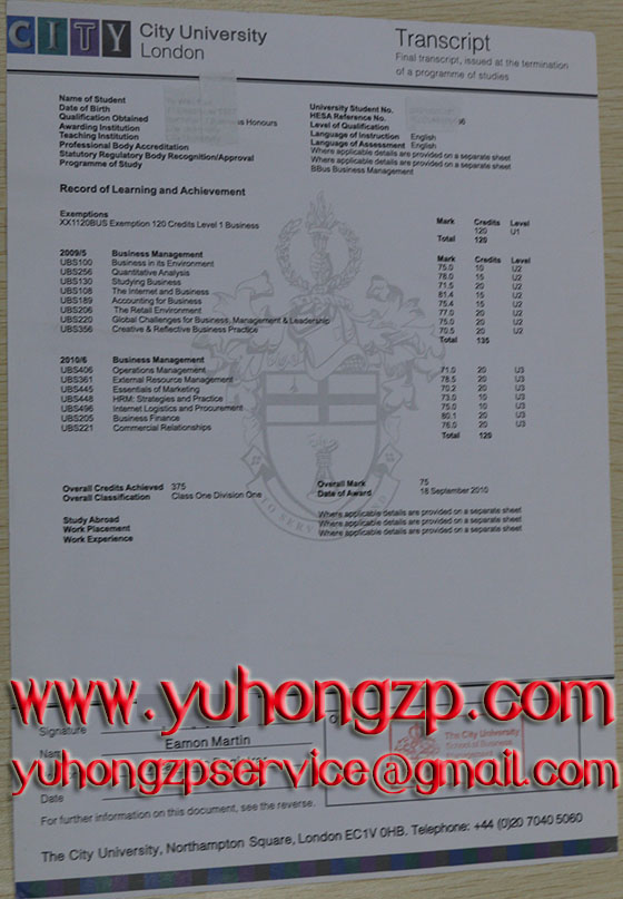 City University London transcript City University London transcript