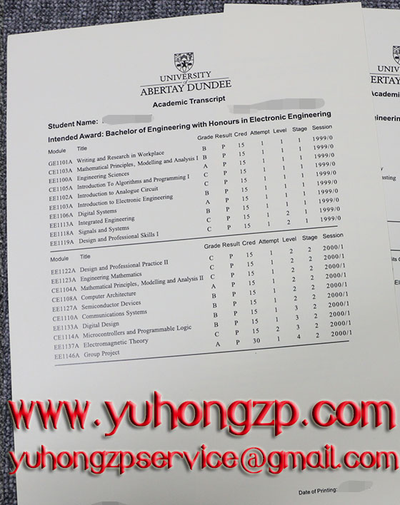 University of Abertay Dundee transcript University of Abertay Dundee transcript