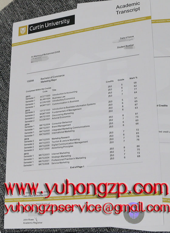 Curtin University transcript Curtin University transcript