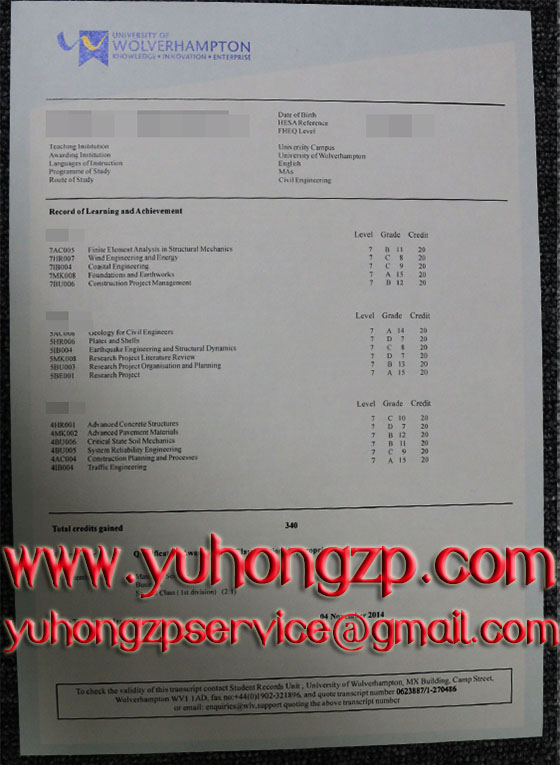 University of Wolverhampton transcript University of Wolverhampton transcript