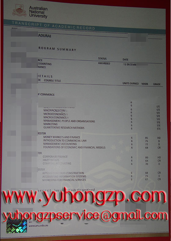 Australian National University (ANU) transcript Australian National University (ANU) transcript