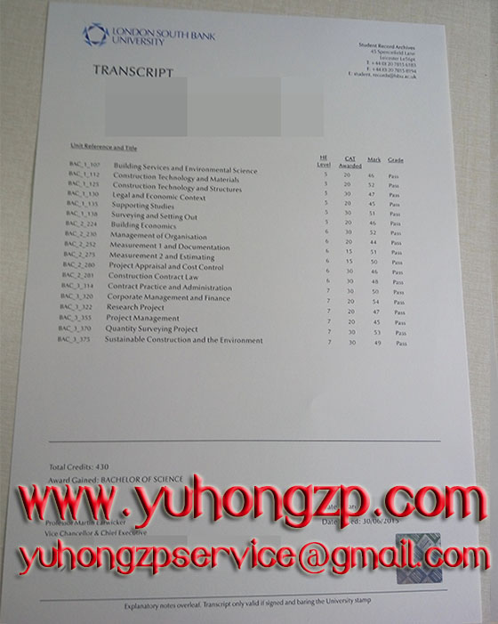 London South Bank University transcript