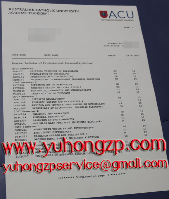 Australian Catholic University ACU transcript Australian Catholic University ACU transcript
