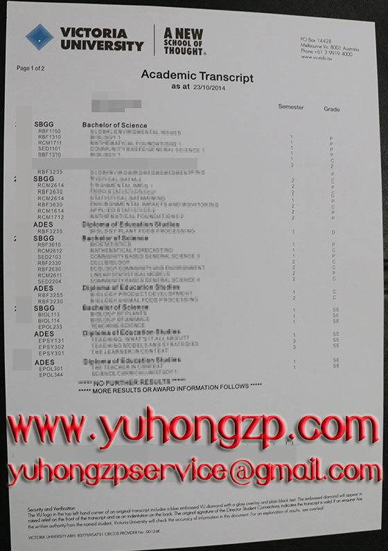 Victoria University transcript