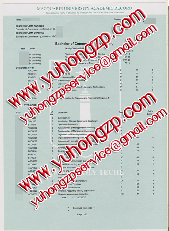 Macquarie university Transcripts