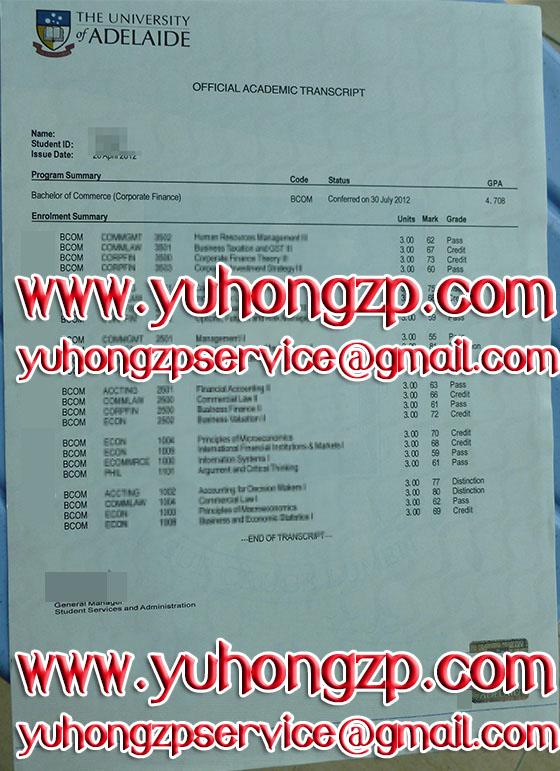 University of Adelaide transcript University of Adelaide transcript