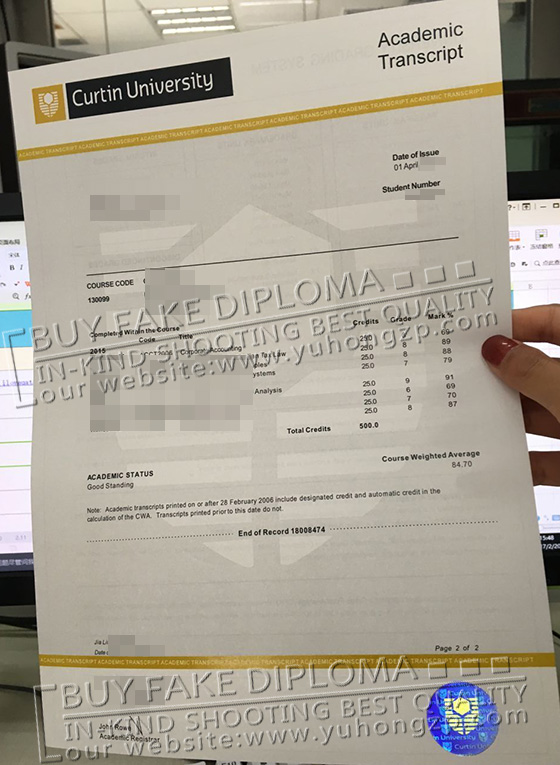 curtin university transcript