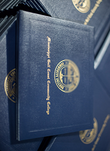 How Can I Buy Fake Mississipi Gulf Coast Community College Diploma Cover with Golden Logo?