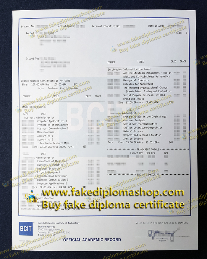 BCIT transcript, British Columbia Institute of Technology transcript BCIT transcript, British Columbia Institute of Technology transcript