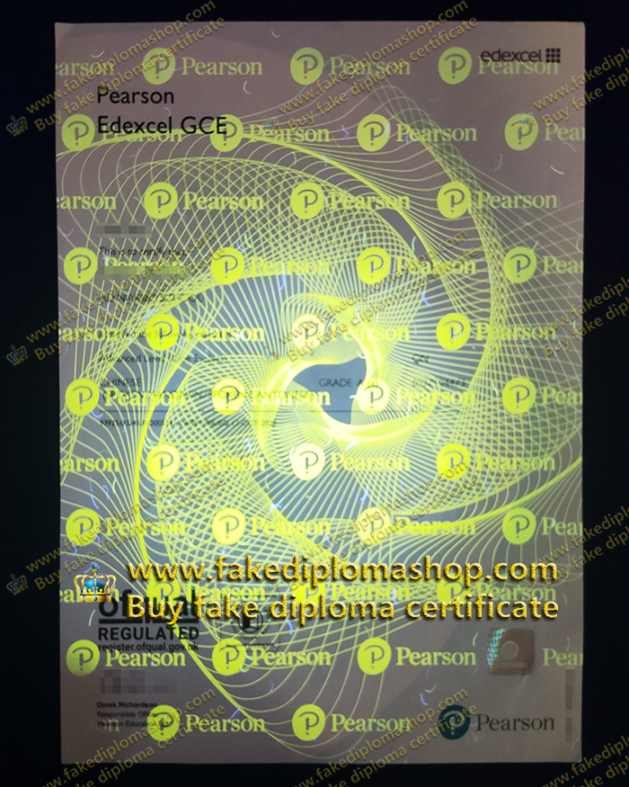 Pearson Edexcel GCE certificate of Fluorescent anti-counterfeiting Pearson Edexcel GCE certificate of Fluorescent anti-counterfeiting