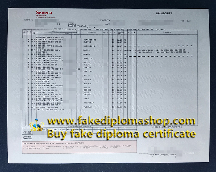 Seneca College transcript Seneca College transcript