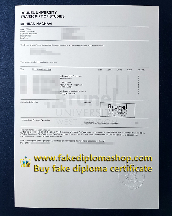 Brunel University transcript Brunel University transcript