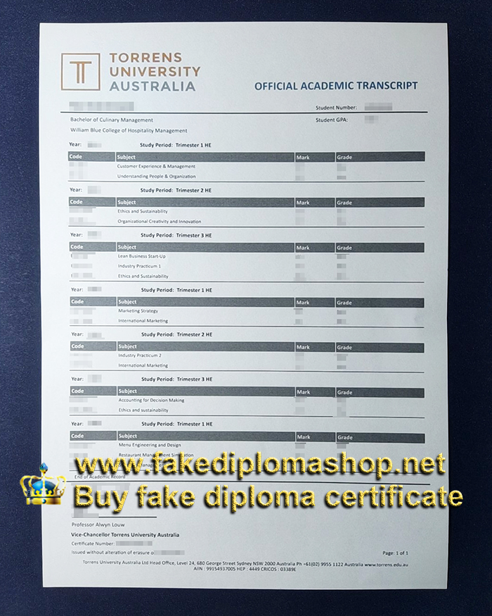 Torrens University Australia transcript