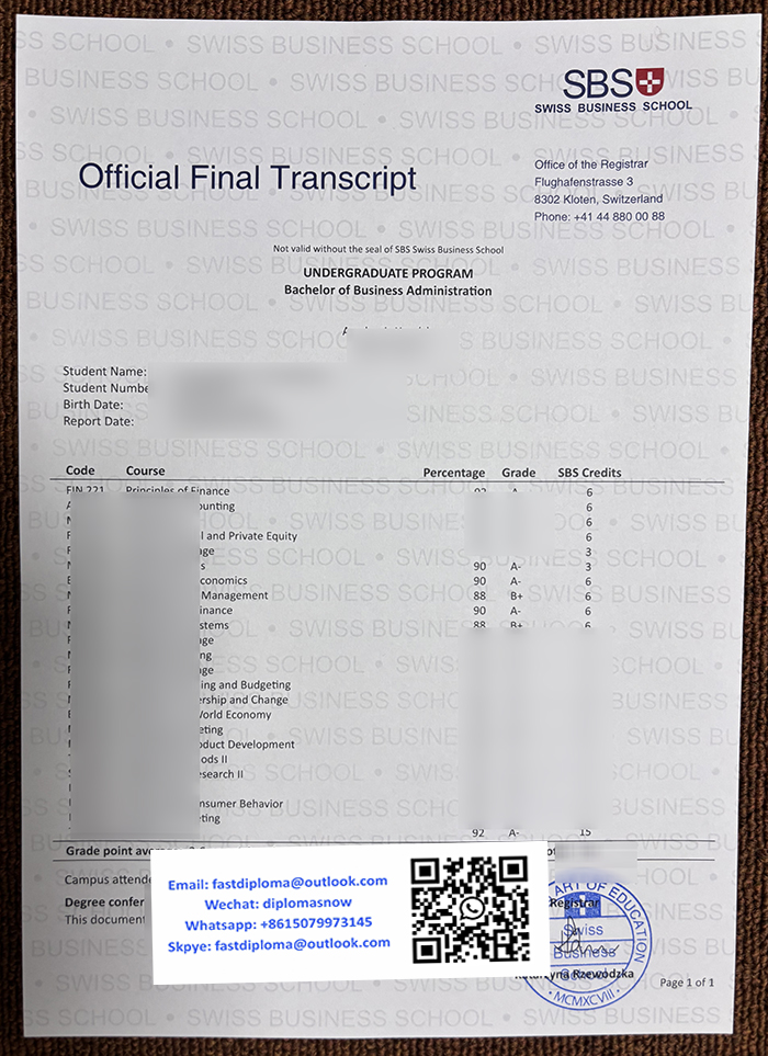 SBS Swiss Business School transcript SBS Swiss Business School transcript