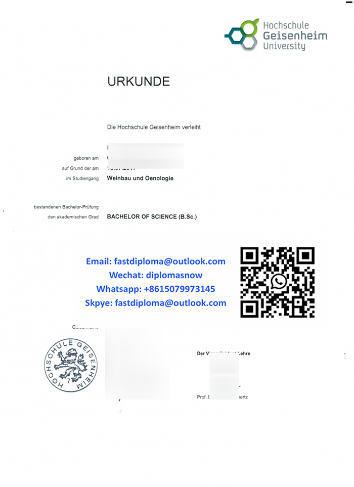 Hochschule Geisenheim University B.Sc. Urkunde