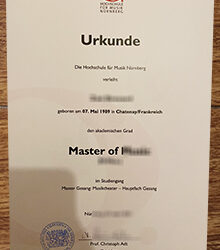 Hochschule für Musik Nürnberg Urkunde sample from Bayern