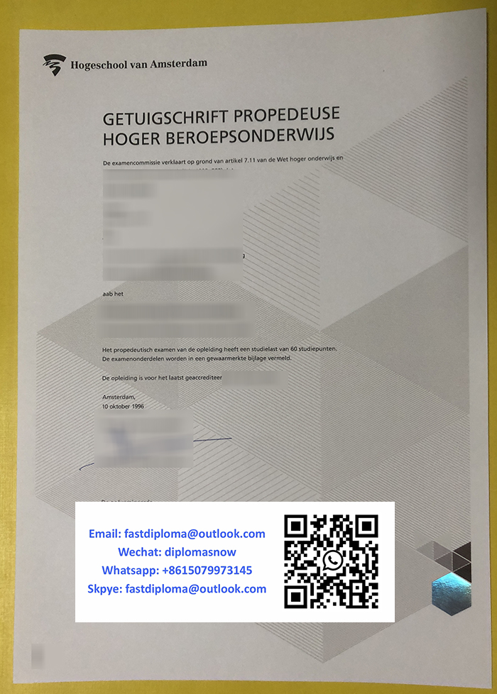 Hogeschool van Amsterdam Getuigschrift